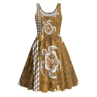 Gold Hibiscus Turle Midi Dress Hawaiian Style Tribal Tapa Pattern - Polynesian Pride