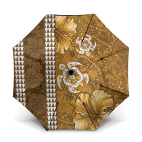 Gold Hibiscus Turle Umbrella Hawaiian Style Tribal Tapa Pattern - Polynesian Pride