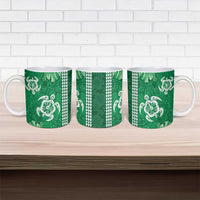 Green Hibiscus Turle Ceramic Mug Hawaiian Style Tribal Tapa Pattern - Polynesian Pride