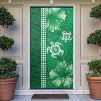 Green Hibiscus Turle Door Cover Hawaiian Style Tribal Tapa Pattern - Polynesian Pride