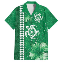 Green Hibiscus Turle Family Matching Summer Maxi Dress and Hawaiian Shirt Hawaiian Style Tribal Tapa Pattern