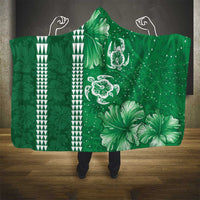 Green Hibiscus Turle Hooded Blanket Hawaiian Style Tribal Tapa Pattern
