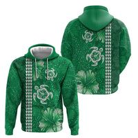 Green Hibiscus Turle Hoodie Hawaiian Style Tribal Tapa Pattern