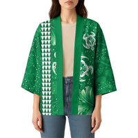 Green Hibiscus Turle Kimono Hawaiian Style Tribal Tapa Pattern - Polynesian Pride
