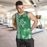 Green Hibiscus Turle Men Tank Top Hawaiian Style Tribal Tapa Pattern