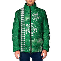 Green Hibiscus Turle Padded Jacket Hawaiian Style Tribal Tapa Pattern - Polynesian Pride