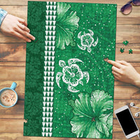 Green Hibiscus Turle Puzzle Hawaiian Style Tribal Tapa Pattern - Polynesian Pride