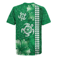 Green Hibiscus Turle Rugby Jersey Hawaiian Style Tribal Tapa Pattern