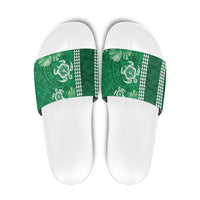 Green Hibiscus Turle Slide Sandals Hawaiian Style Tribal Tapa Pattern - Polynesian Pride