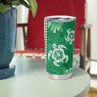 Green Hibiscus Turle Tumbler Cup Hawaiian Style Tribal Tapa Pattern