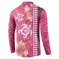 Pink Hibiscus Turle Button Sweatshirt Hawaiian Style Tribal Tapa Pattern