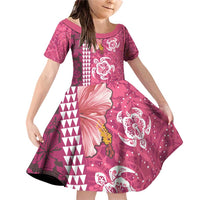 Pink Hibiscus Turle Family Matching Off Shoulder Short Dress and Hawaiian Shirt Hawaiian Style Tribal Tapa Pattern