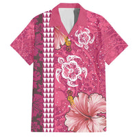 Pink Hibiscus Turle Family Matching Tank Maxi Dress and Hawaiian Shirt Hawaiian Style Tribal Tapa Pattern
