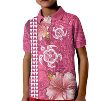 Pink Hibiscus Turle Kid Polo Shirt Hawaiian Style Tribal Tapa Pattern