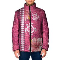 Pink Hibiscus Turle Padded Jacket Hawaiian Style Tribal Tapa Pattern - Polynesian Pride