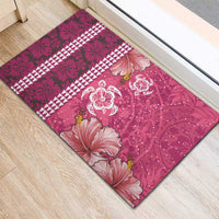 Pink Hibiscus Turle Rubber Doormat Hawaiian Style Tribal Tapa Pattern