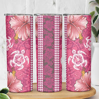 Pink Hibiscus Turle Skinny Tumbler Hawaiian Style Tribal Tapa Pattern