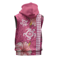 Pink Hibiscus Turle Sleeveless Zip Hoodie Hawaiian Style Tribal Tapa Pattern - Polynesian Pride
