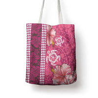 Pink Hibiscus Turle Tote Bag Hawaiian Style Tribal Tapa Pattern - Polynesian Pride