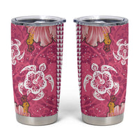 Pink Hibiscus Turle Tumbler Cup Hawaiian Style Tribal Tapa Pattern