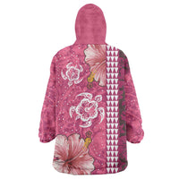 Pink Hibiscus Turle Wearable Blanket Hoodie Hawaiian Style Tribal Tapa Pattern