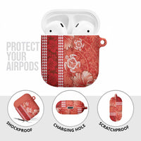 Red Hibiscus Turle AirPods Case Hawaiian Style Tribal Tapa Pattern - Polynesian Pride