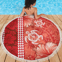 Red Hibiscus Turle Beach Blanket Hawaiian Style Tribal Tapa Pattern