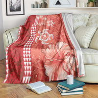 Red Hibiscus Turle Blanket Hawaiian Style Tribal Tapa Pattern