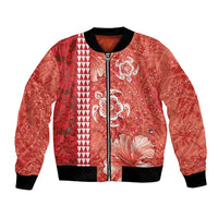 Red Hibiscus Turle Bomber Jacket Hawaiian Style Tribal Tapa Pattern LT9 Unisex Red - Polynesian Pride