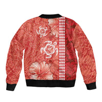 Red Hibiscus Turle Bomber Jacket Hawaiian Style Tribal Tapa Pattern LT9 - Polynesian Pride