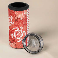 Red Hibiscus Turle 4 in 1 Can Cooler Tumbler Hawaiian Style Tribal Tapa Pattern