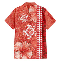 Red Hibiscus Turle Family Matching Off Shoulder Short Dress and Hawaiian Shirt Hawaiian Style Tribal Tapa Pattern LT9 - Polynesian Pride