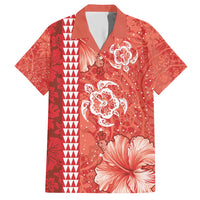 Red Hibiscus Turle Family Matching Short Sleeve Bodycon Dress and Hawaiian Shirt Hawaiian Style Tribal Tapa Pattern LT9 Dad's Shirt - Short Sleeve Red - Polynesian Pride