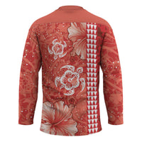 Red Hibiscus Turle Hockey Jersey Hawaiian Style Tribal Tapa Pattern - Polynesian Pride