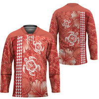 Red Hibiscus Turle Hockey Jersey Hawaiian Style Tribal Tapa Pattern - Polynesian Pride