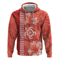 Red Hibiscus Turle Hoodie Hawaiian Style Tribal Tapa Pattern