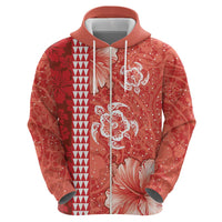 Red Hibiscus Turle Hoodie Hawaiian Style Tribal Tapa Pattern