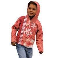 Red Hibiscus Turle Kid Hoodie Hawaiian Style Tribal Tapa Pattern