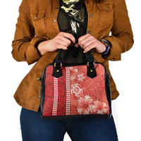 Red Hibiscus Turle Shoulder Handbag Hawaiian Style Tribal Tapa Pattern