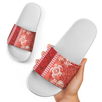 Red Hibiscus Turle Slide Sandals Hawaiian Style Tribal Tapa Pattern - Polynesian Pride