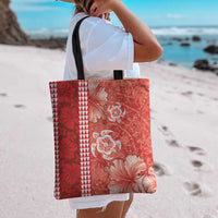 Red Hibiscus Turle Tote Bag Hawaiian Style Tribal Tapa Pattern - Polynesian Pride