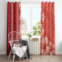 Red Hibiscus Turle Window Curtain Hawaiian Style Tribal Tapa Pattern