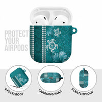 Teal Hibiscus Turle AirPods Case Hawaiian Style Tribal Tapa Pattern - Polynesian Pride