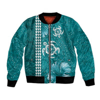 Teal Hibiscus Turle Bomber Jacket Hawaiian Style Tribal Tapa Pattern LT9 Unisex Teal - Polynesian Pride