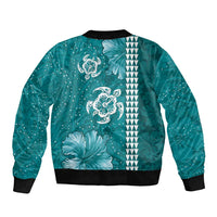 Teal Hibiscus Turle Bomber Jacket Hawaiian Style Tribal Tapa Pattern LT9 - Polynesian Pride