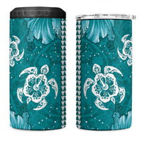 Teal Hibiscus Turle 4 in 1 Can Cooler Tumbler Hawaiian Style Tribal Tapa Pattern