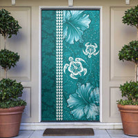 Teal Hibiscus Turle Door Cover Hawaiian Style Tribal Tapa Pattern - Polynesian Pride
