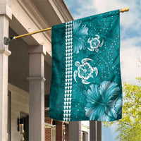 Teal Hibiscus Turle Garden Flag Hawaiian Style Tribal Tapa Pattern