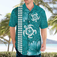 Teal Hibiscus Turle Hawaiian Shirt Hawaiian Style Tribal Tapa Pattern