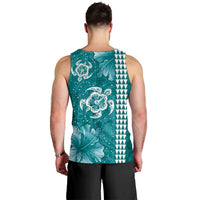 Teal Hibiscus Turle Men Tank Top Hawaiian Style Tribal Tapa Pattern